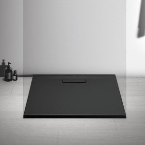 Quadratische, schwarze Ideal Standard Duschwanne Extraflach 80x80 cm aus Acryl.