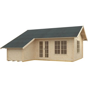 Skan Holz Gartenhaus Esbjerg 3 mit Anbau, 420x560cm, aus Holz mit Fenster und Türen.