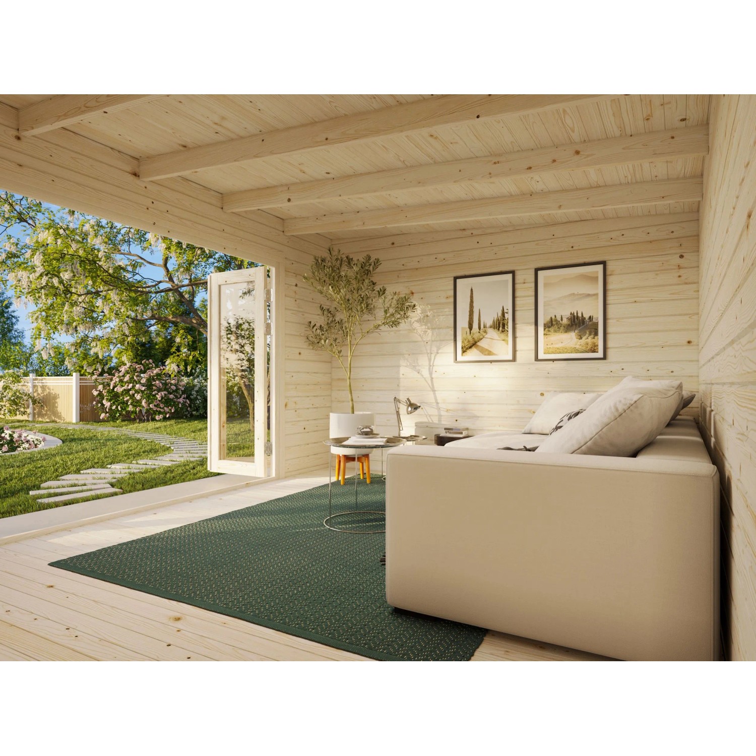 Palmako Gartenhaus Lea Bifold 450 x 330 cm Lackiert Hellgrau-Anthrazit ...