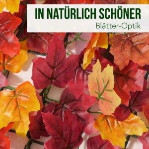 MCW Balkonsichtschutz mit rot-gelben Ahornblättern auf flexiblem Gitter. Witterungsbeständige Blätter-Optik für Balkon.