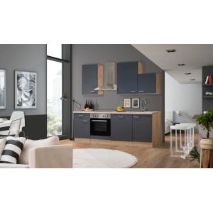 Flex-Well Küchenzeile Morena in Basaltgrau & San Remo Eiche mit E-Geräten.
