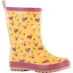 Orange Blackfox Kinder Gummistiefel Robin Gr. 22 mit Hunde- und Traktormuster für Garten und Freizeit.