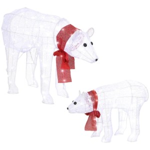 Beleuchtete Eisbären-Weihnachtsdekoration: Mutter und Kind mit roten Schals. Ideal für Garten & Outdoor. 140 LEDs.