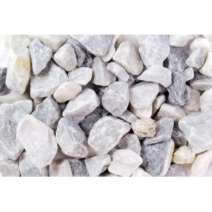 Wolken-weißer Marmorbruch 25-50 mm, Zierkies für Gartenwege und Gabionen.
