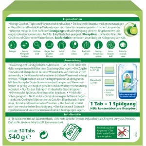Frosch Spülmaschinen-Tabs Limone, 30 Stück, Alles-in-1 Funktion für sauberes Geschirr.