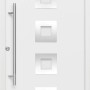 Weiße Haustür Thermospace Wien Prime mit Edelstahlgriff und quadratischen Designelementen.