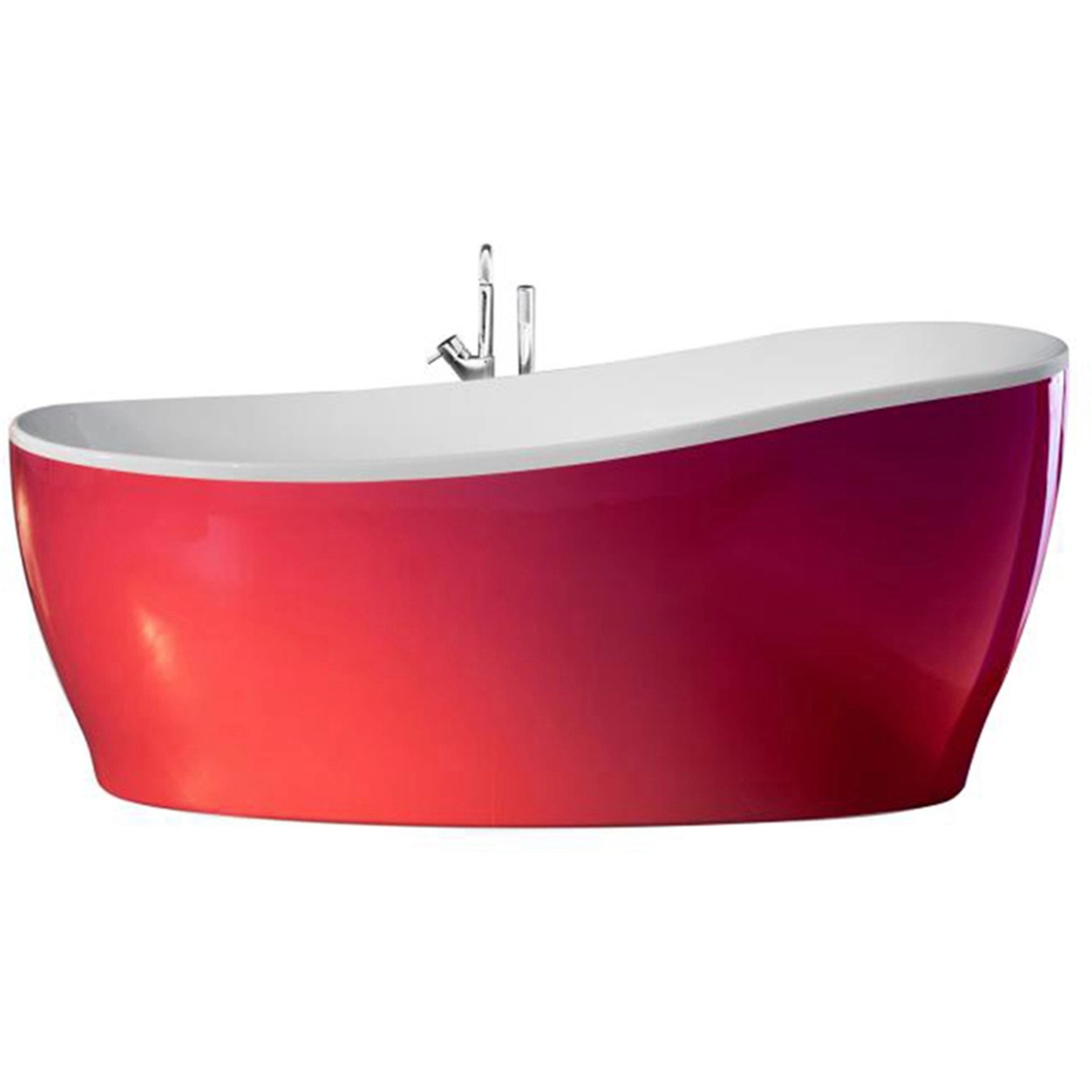 Freistehende Badewanne Aviva, 180x85 cm, Bordeaux-Rot/Weiß, modernes Design.