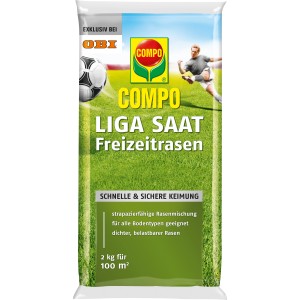 Compo Liga-Saat Sport- und Freizeitrasen, 2 kg Packung. Strapazierfähige Rasenmischung für dichten Rasen.