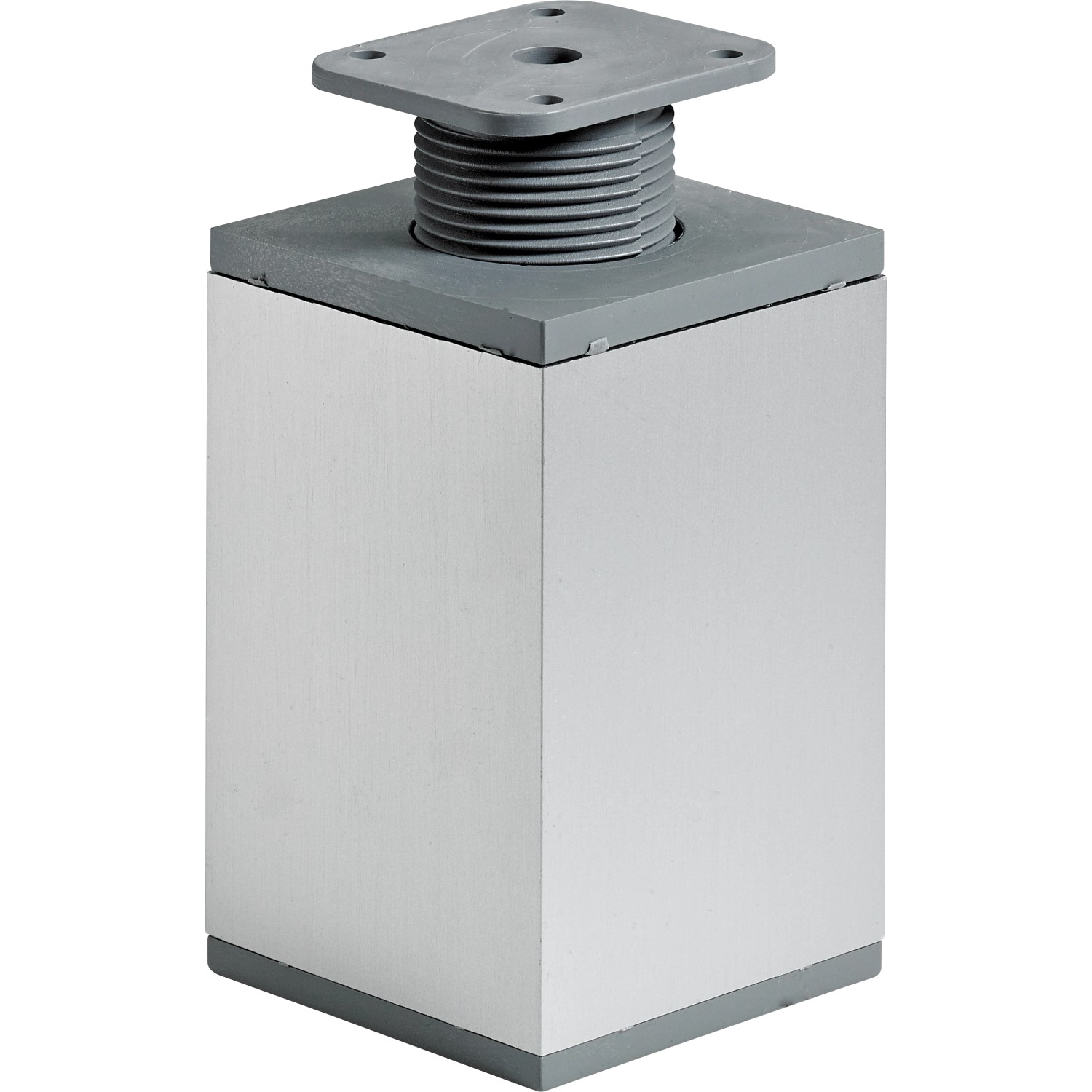 Hettich Möbelfuß, eckig, 100-115 mm, Stahl in Aluminium-Optik, höhenverstellbar.