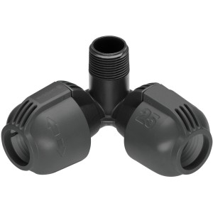 Gardena Winkelstück für Sprinkler-Systeme, 25 mm x 19 mm Außengewinde, grau.