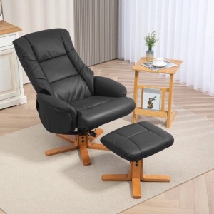 HOMCOM Relaxsessel mit Hocker Liegefunktion Wippfunktion Kunstleder Schwarz