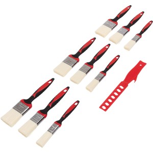 10-teiliges Flachpinselset Universal mit Kunststoffborsten und Farbrührer.