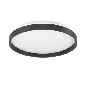 Moderne, runde LED-Deckenleuchte Moschettino von Eglo mit RGB/CCT Funktion und schwarzem Rahmen.