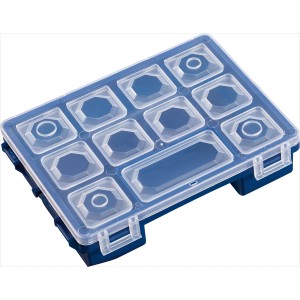 Blauer LUX Sortierkasten mit 7 Fächern und transparentem Deckel. Aufbewahrungssystem.