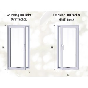Kunststofffenster, 2-fach verglast, weiß, 50x50 cm, Anschlag links und rechts dargestellt.