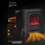 Schwarzer HOMCOM Elektrokamin mit Flammeneffekt. Zeigt Heizfunktion (1000W/2000W) und Bedienelemente.