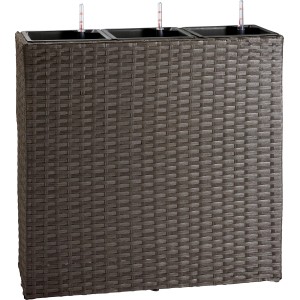 Schwarzer Pflanzkasten (77x79x27cm) in Flechtoptik, ideal als Raumteiler für Innen und Außen.