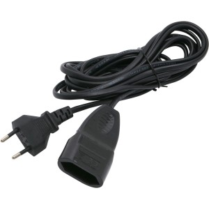 Schwarzes Euro Verlängerungskabel, 3 m, für den Innenbereich mit erweitertem Berührungsschutz.