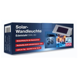 Basi Solar-Wandleuchte SWL 60 für Hausnummern, Edelstahlgehäuse mit 4 LEDs.
