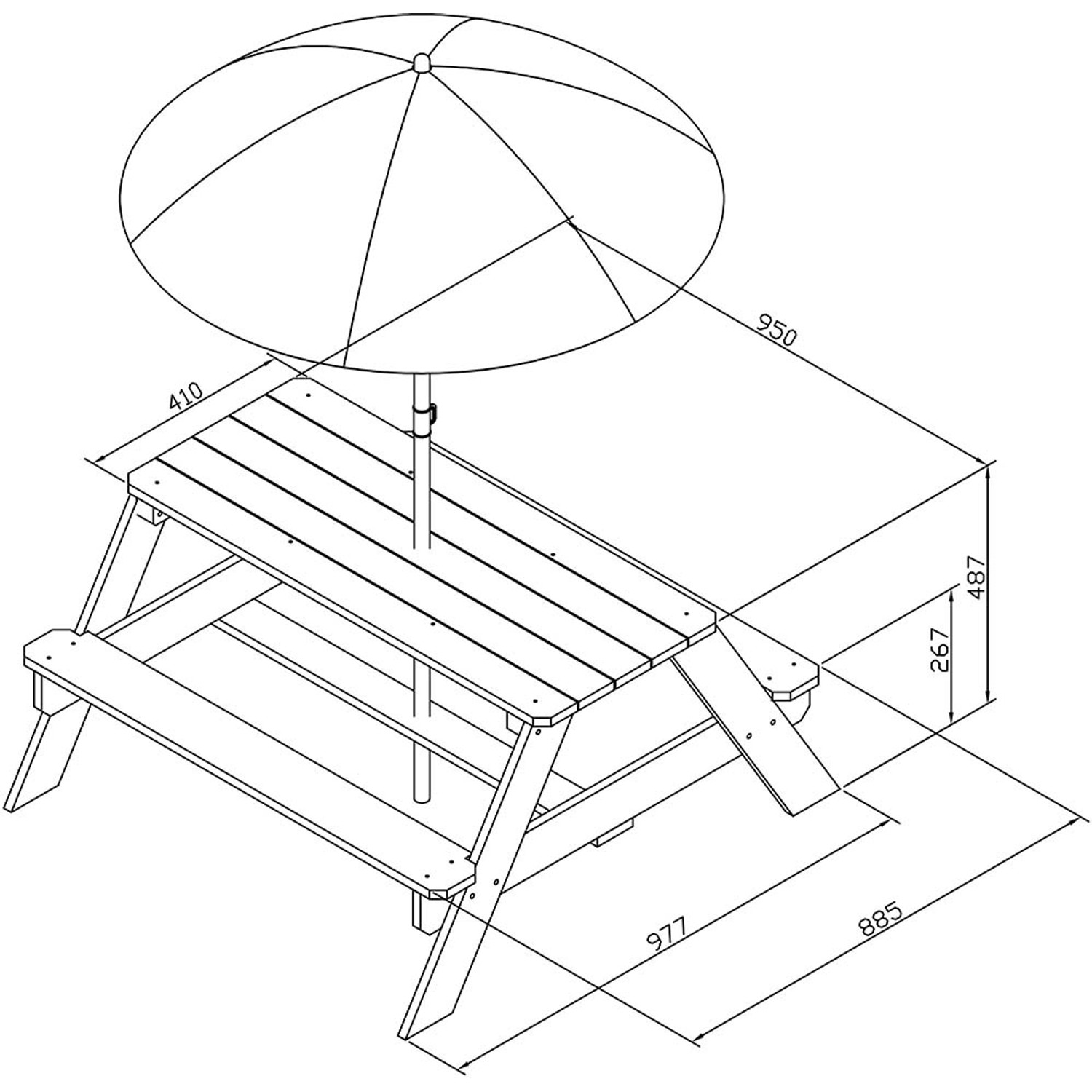 Axi Nick Picknicktisch mit Sonnenschirm, anthrazit-grau, 95x98x49 cm, ideal für Kinder zum Spielen und Essen im Garten.