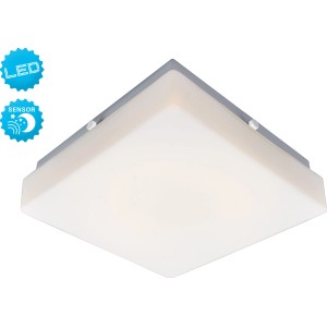 Weiße LED-Deckenleuchte von Näve mit Bewegungsmelder, quadratisch, für Innenräume.
