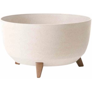 Beiges Siena Garden Pflanzgefäß Oslo, Ø 47 cm, mit Holzfaser-Optik und Füßen.