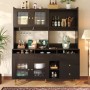 okwish Hochschrank mit Glastür Weinglasregal Restaurant 145x39x171cm Schwarz_4