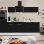 Respekta Premium Küchenzeile, 270 cm, Schwarz Hochglanz/Weiß, mit E-Geräten.