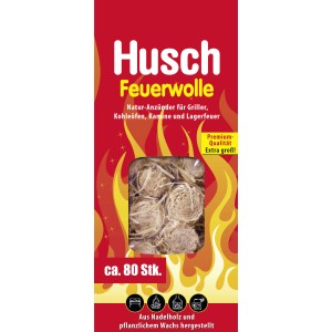 Husch Feuerwolle 1 kg, Anzündwolle aus Nadelholz und Wachs für Grill, Ofen, Kamin und Lagerfeuer.