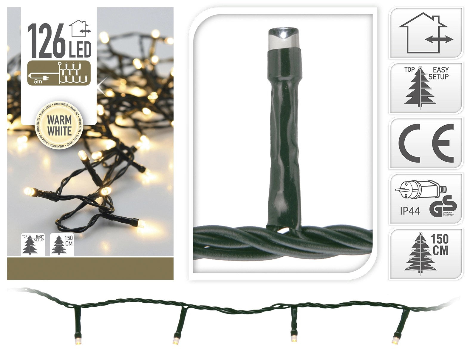 LED Lichterkette 126 warmweiße LEDs innen und außen kaufen bei OBI