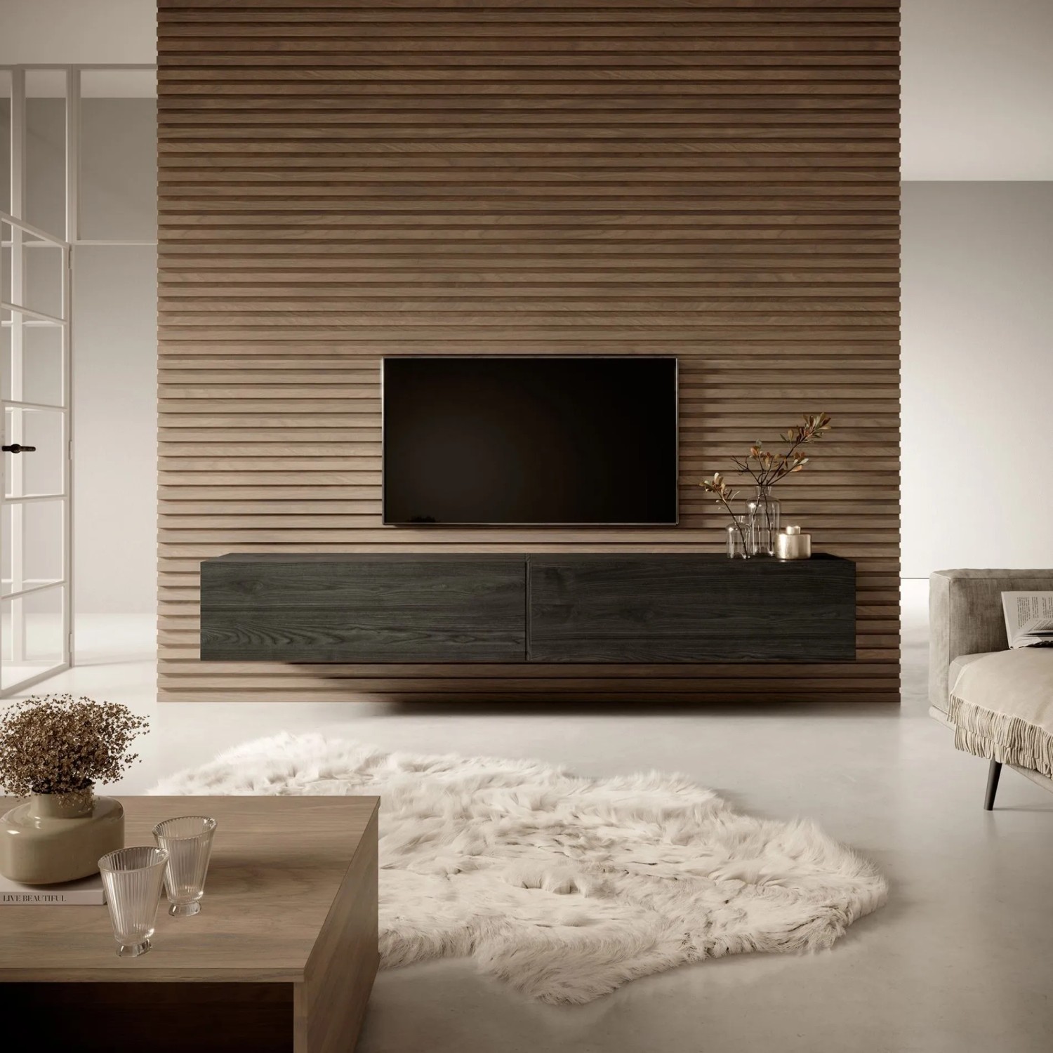 Selsey TV-Hängeboard Bisira 200 cm Holzoptik Esche Schwarzgrau_2