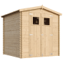 Timbela Holz-Gartenhaus M343, beige-braun, 3,53 m², mit Doppeltür und zwei Fenstern.