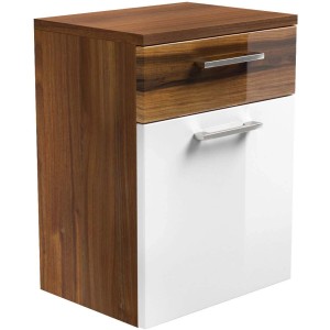 Posseik Bad-Hängeschrank Rima in Walnuss-Weiß mit Schublade und Tür, 40 cm breit.