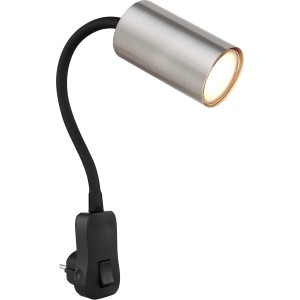 Schwarze Globo Wandlampe Robby mit Flexarm und Nickel-Akzenten, ideal als Leselampe.