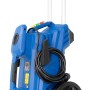 Blauer Hyundai Hochdruckreiniger HPW3100IE mit Kabelaufwicklung und Teleskopgriff.