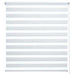 Weißes Sol Royal Doppelrollo SolDecor DL2, 80x220cm, für Fenster, mit transparenten und blickdichten Streifen.