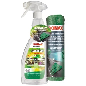 Sonax CleanStar Aktions-Set: Innenreiniger mit Mikrofasertüchern für Auto Scheiben und Innenraum.