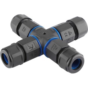 Schwarzer, wasserdichter 4-fach Stecker IP68 für Kabel von 0,75-1,5 mm².