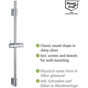 Wenko Duschstange Classic Chrom, 70 cm, aus Edelstahl mit verstellbarem Brausehalter.