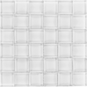 Glänzende, weiße Glasmosaikmatte mit 3D-Optik, 25,8x25,6 cm.