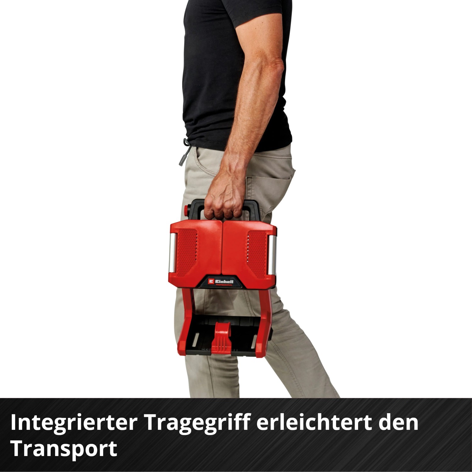 Einhell Akku-Lampe TP-CL 18/3000 Li-Solo mit Tragegriff in Nutzung.