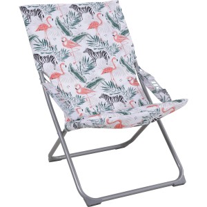 Faltbarer Campingstuhl Palmelo mit Flamingo- und Zebra-Muster, ideal für Outdoor-Aktivitäten.