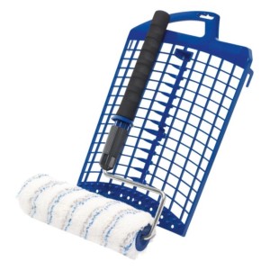 LUX Farbroller-Set, 3-teilig: Farbroller, Teleskopstange und Abstreifgitter für Malerarbeiten.