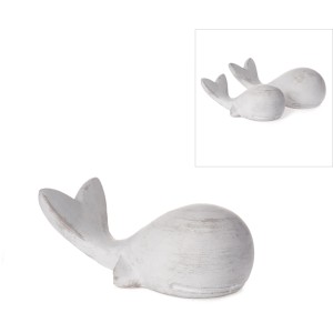 Grau-weiße Deko-Figur Wal aus Beton, 17 cm, maritime Gartendeko.
