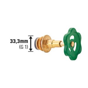 Oberteil für Schrägsitzventil, 33,3 mm (G 1") aus Messing mit grünem Handrad.