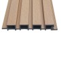 WPC Fassadenverkleidung DUVAR in Teak Optik, Detailansicht der Paneele und Unterkonstruktion.
