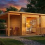 Imprägniertes Alpholz Gartenhaus Maria-28 mit Schleppdach, 450x250 cm, Naturholz.