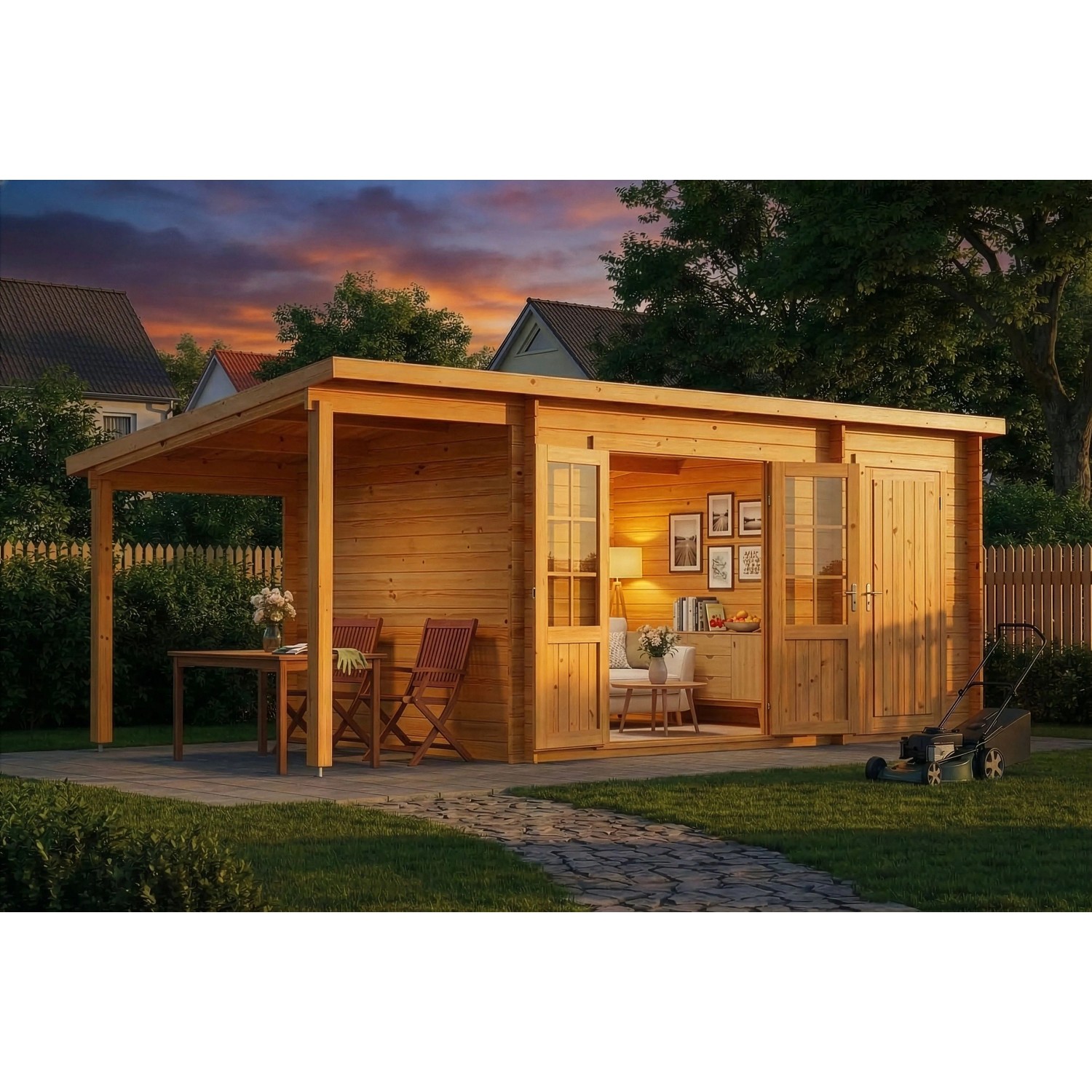 Imprägniertes Alpholz Gartenhaus Maria-28 mit Schleppdach, 450x250 cm, Naturholz.