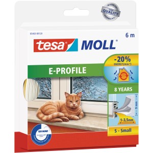 Tesamoll Classic E-Profil Fensterdichtung, 6m, weiß. Dichtungsgummi für Fenster und Türen.