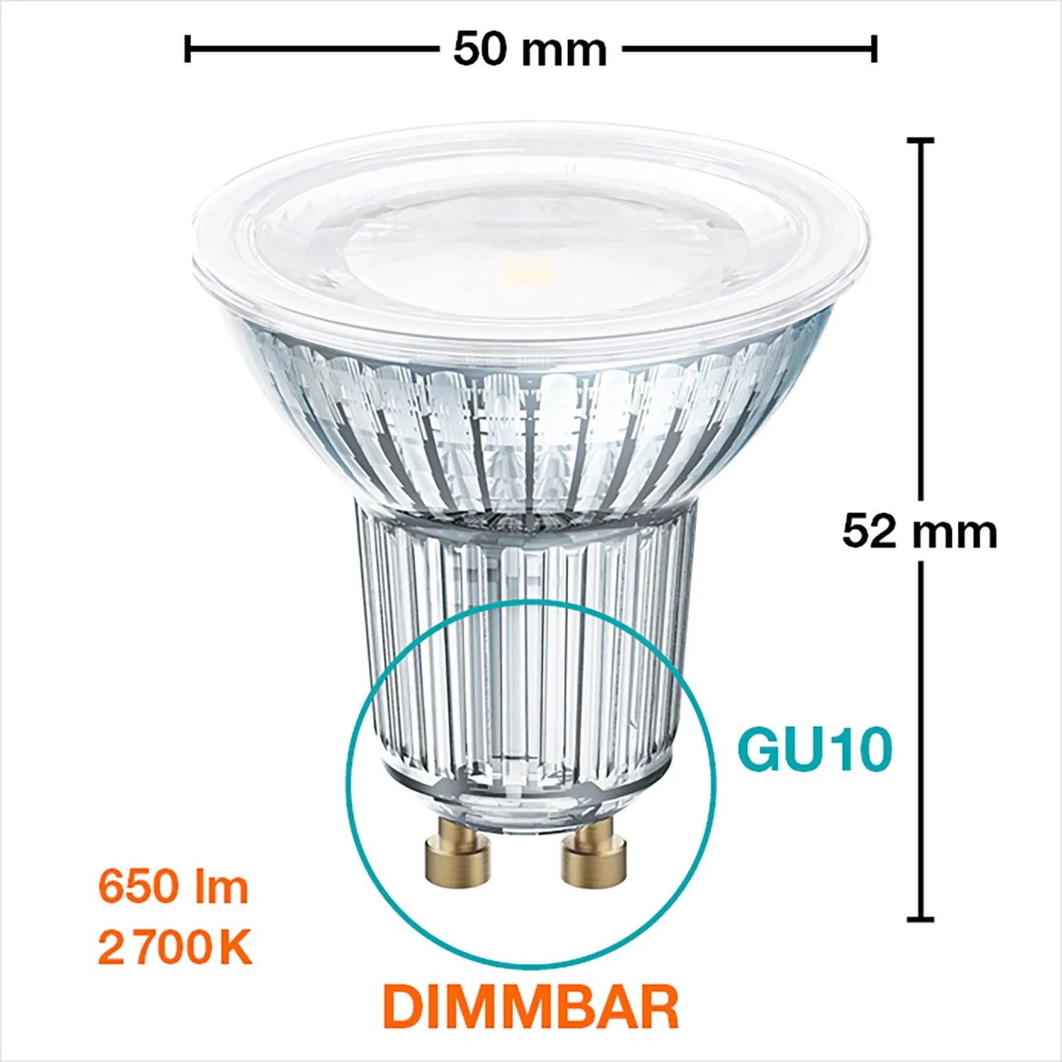 Osram GU10 LED-Lampe, 7,9W, warmweiß (2700K), 650 Lumen, dimmbar, EEK: G. Leuchtmittel für Wohnräume.